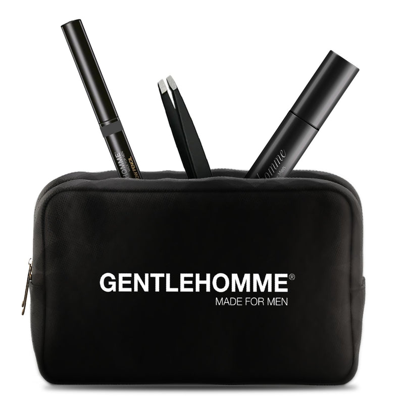 Gentlehomme - Gray Eyebrow Pencil, Clear Eyebrow Gel, Tweezer, and Travel Pouch