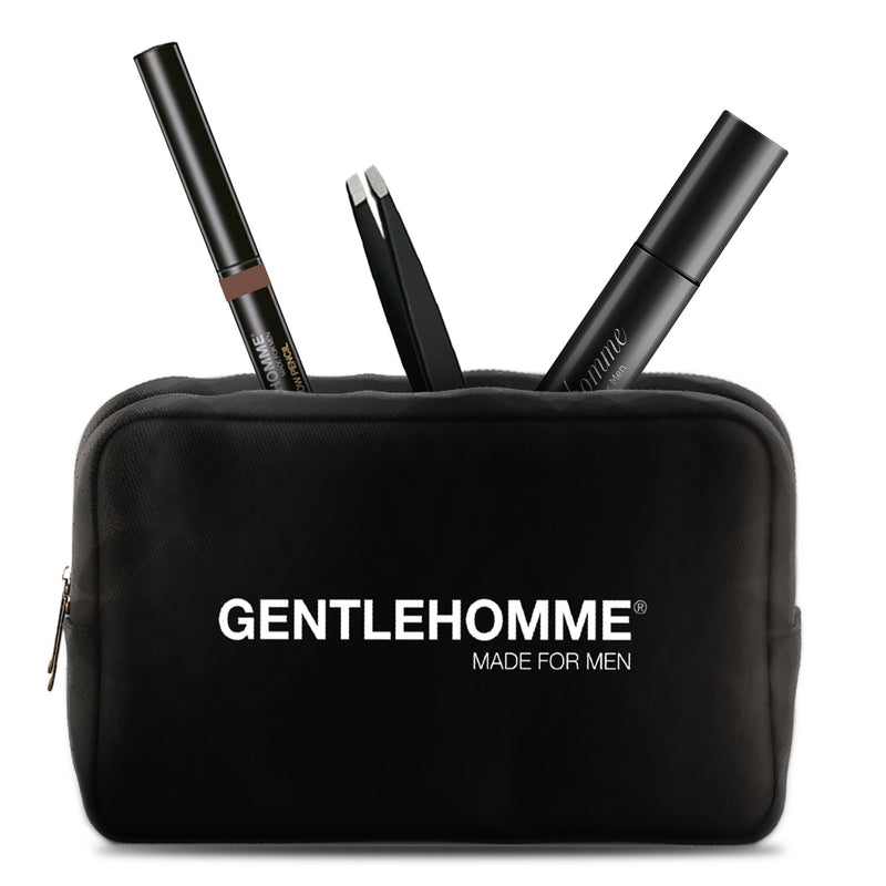 Gentlehomme - Light Brown Eyebrow Pencil, Clear Eyebrow Gel, Tweezer, and Travel Pouch