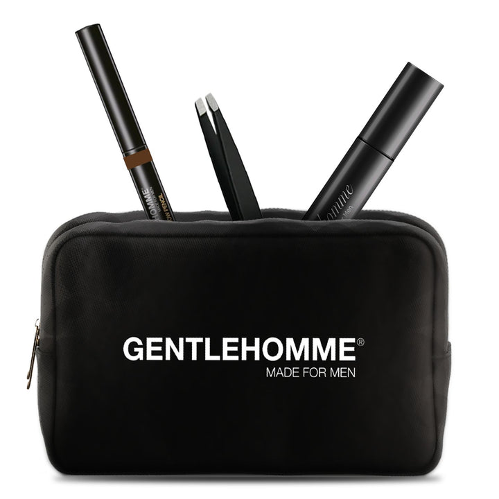 Gentlehomme - Medium Brown Eyebrow Pencil, Clear Eyebrow Gel, Tweezer, and Travel Pouch